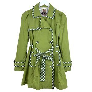 XXI Twist Jacket Womens Small Green Double Breasted Trench Coat Thigh Length